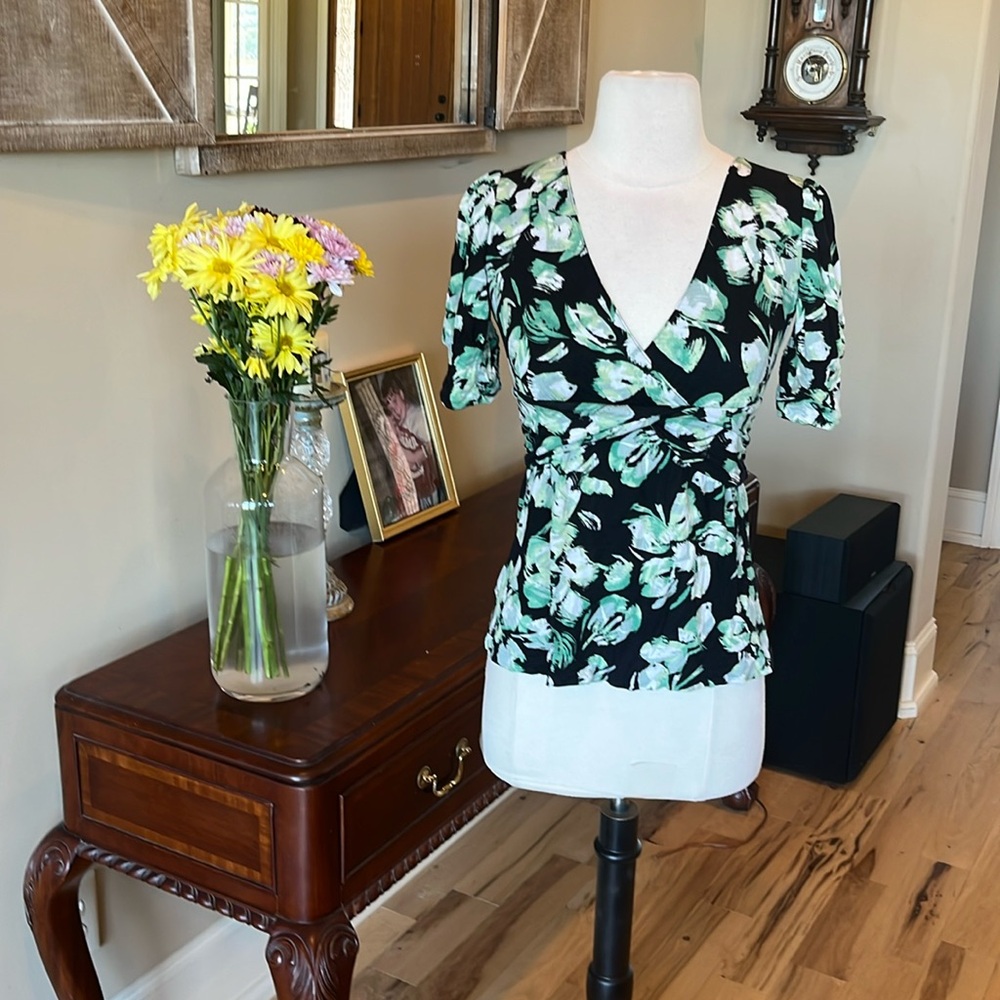 Ric Rac Wrap Top Black Floral
